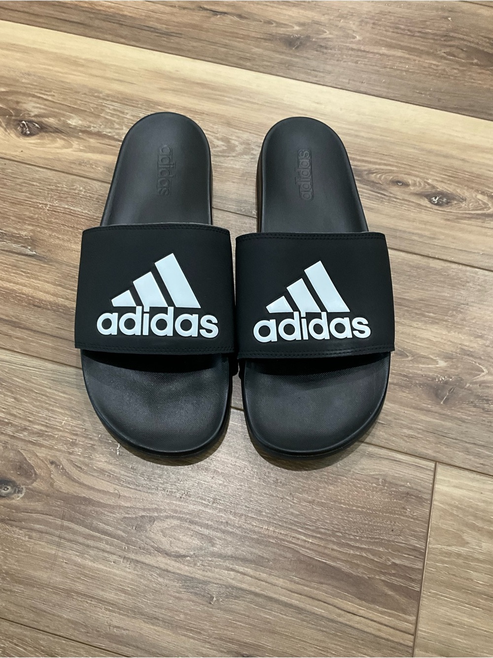 New without Tags! adidas Black Slides with White Logo Strap